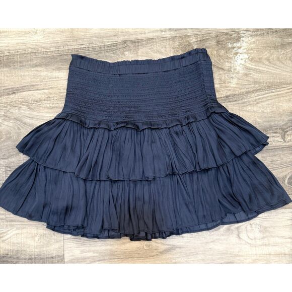 RESET BY JANE NAVY THE SILKY AMORE TIERED RUFFLE PULL ON MINI SKIRT SIZE Large - Picture 1 of 3
